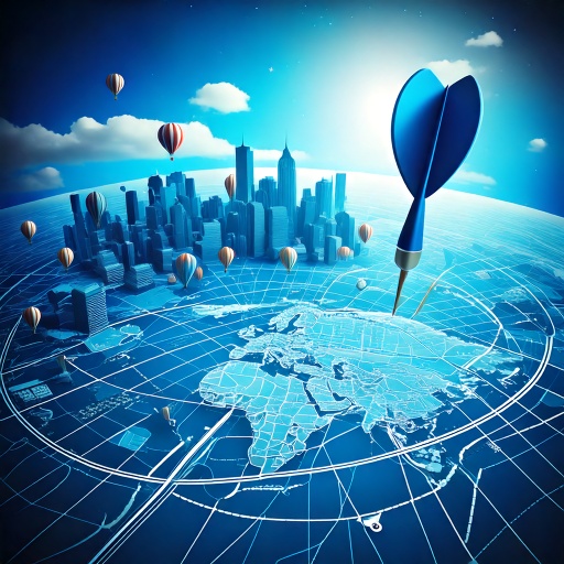 Dart Game Application Cover Image Showing a Giant Dart and Blue Map