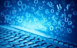 Image for Prompt Engineering Showing letters floating above keyboard